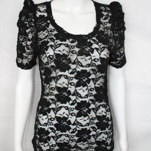 Twenty One Women's Top Lace 1/2 Sleeve Round Neck Black Medium